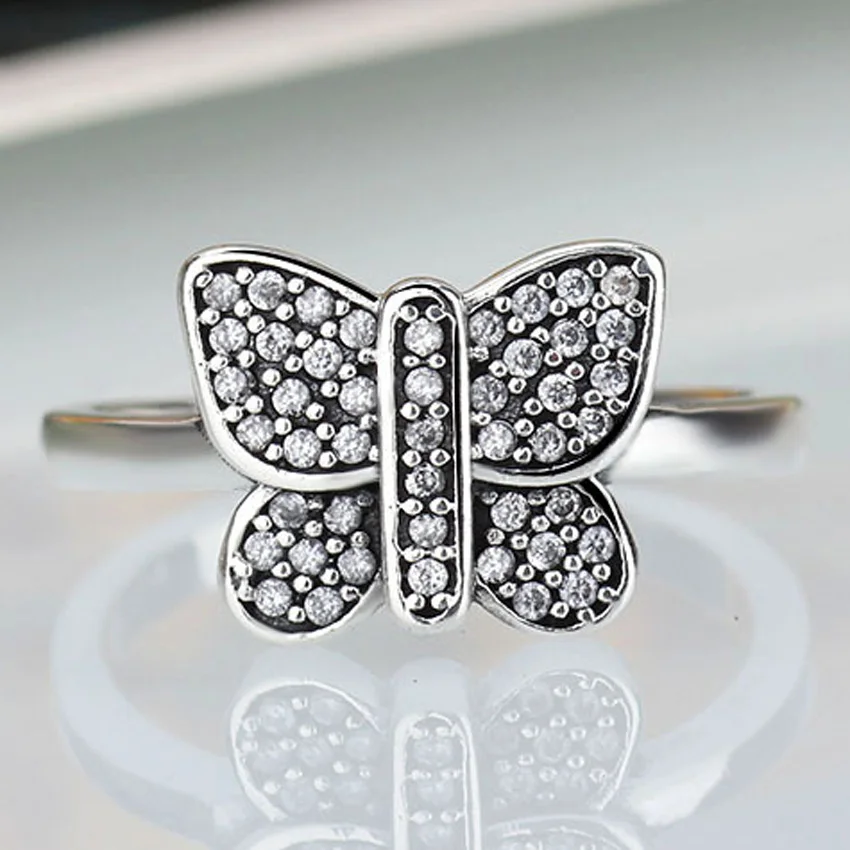 

Original Pave Butterfly With Cubic Zirconia Animal Rings For Women 925 Sterling Silver Ring Party Gift Fine Europe Jewelry