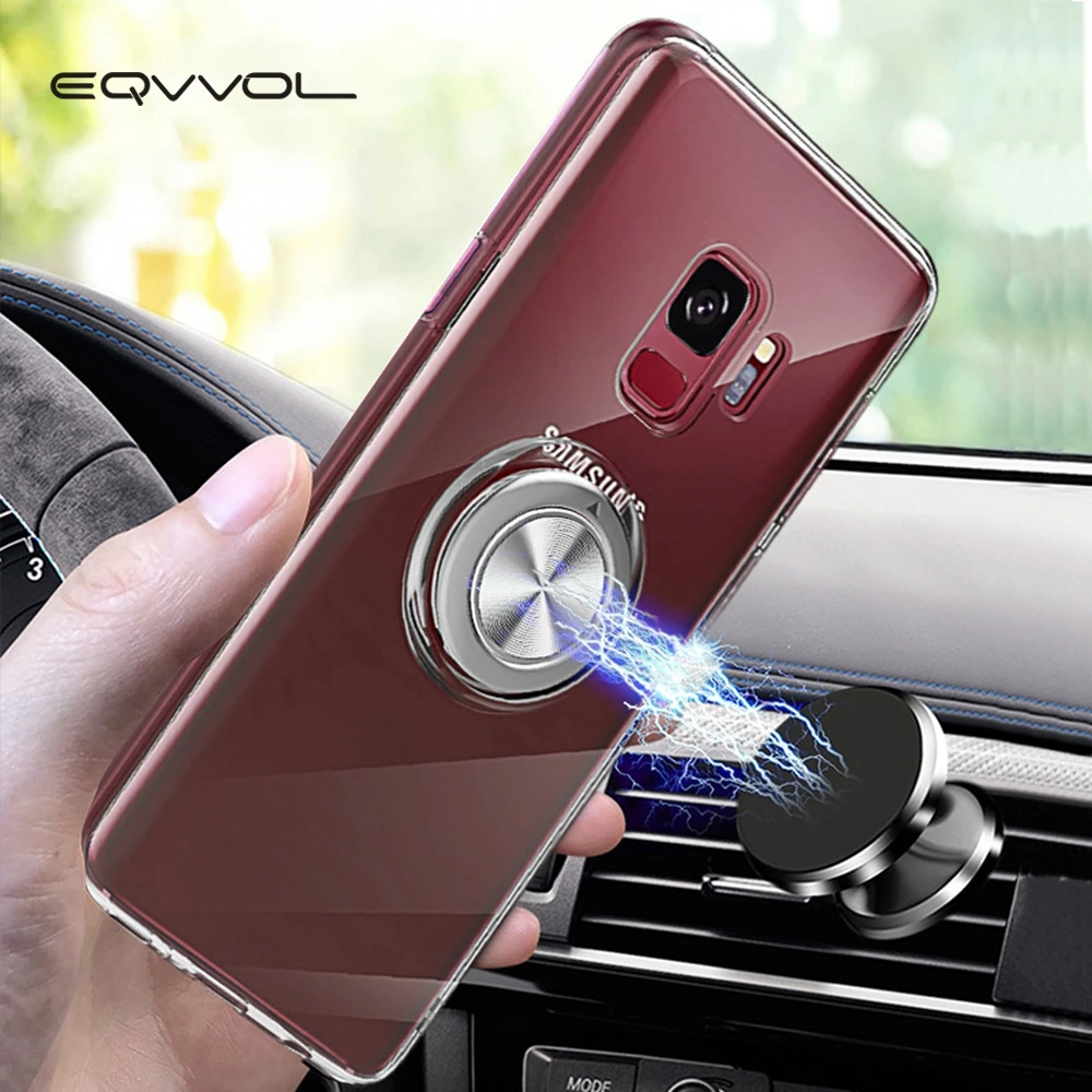 Металлический магнитный чехол Eqvvol с кольцом для Samsung Galaxy S10 S9 S8 Plus S10E Note 8 9