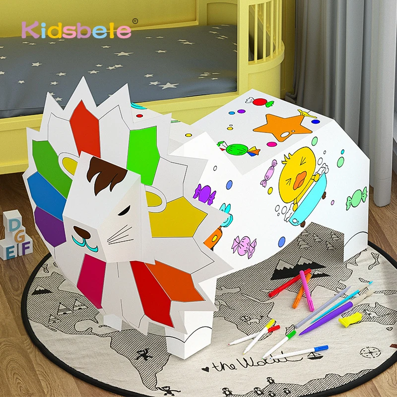 Набор объемных пазлов-раскрасок Лев слон искусство и ремесла для детей забавные