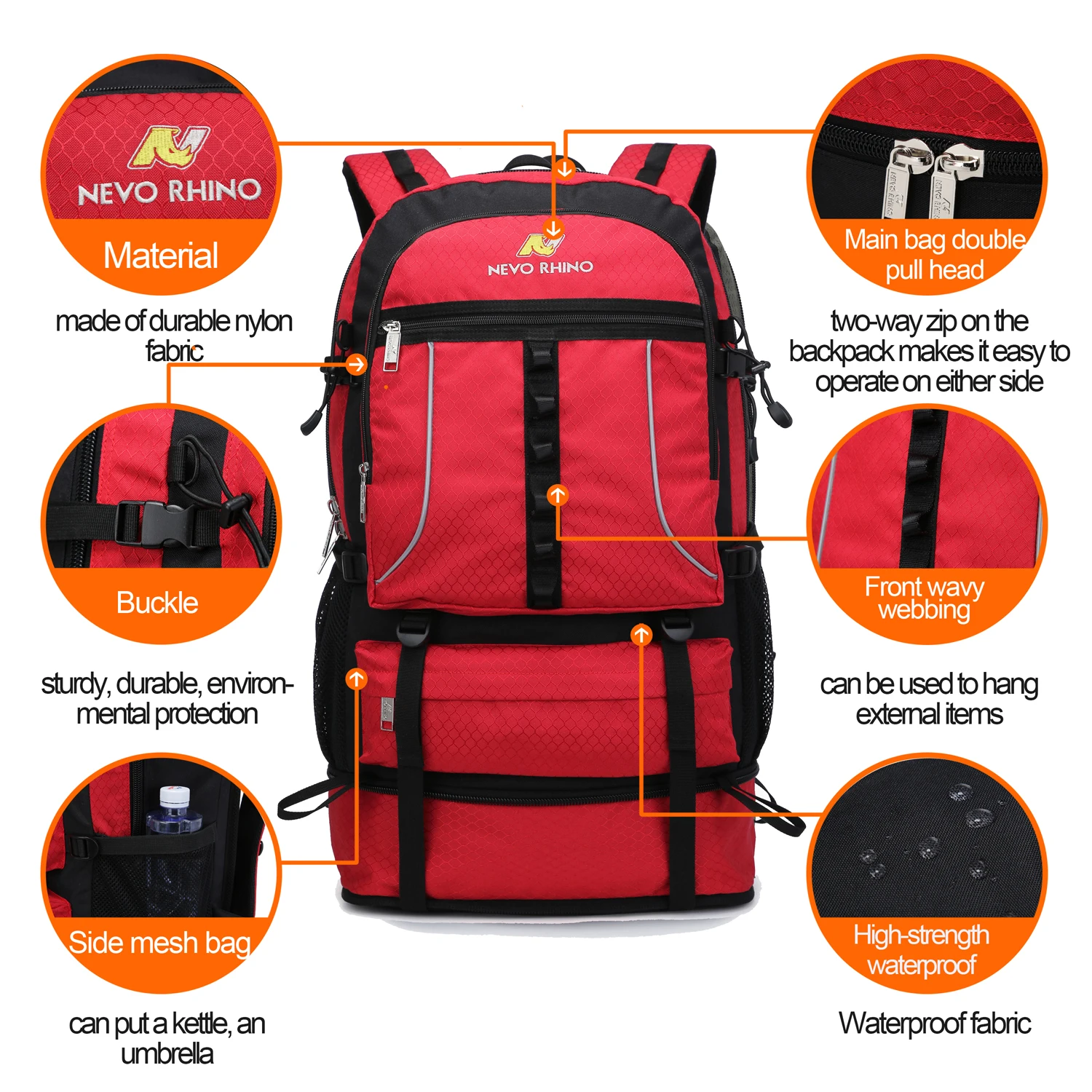 Рюкзак NEVO RHINO 55L для занятий спортом на открытом воздухе, походов, походов, рюкзаков, рюкзаков для кемпинга, туристический рюкзак, сумка
