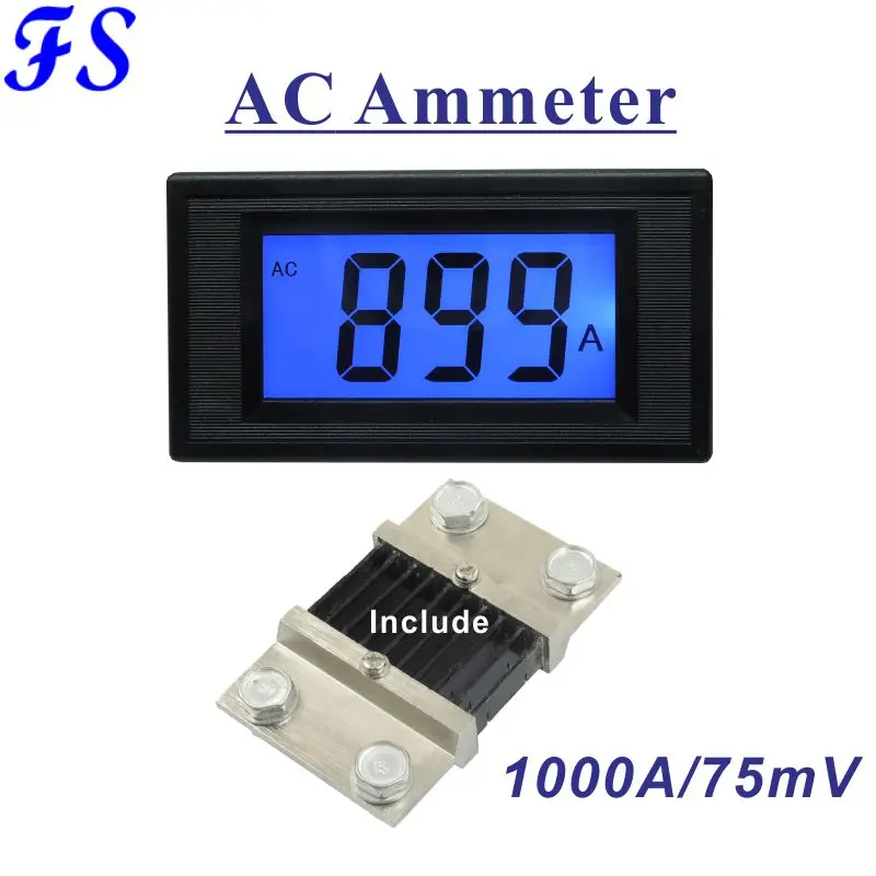 AC 1000A измеритель тока AC амперметр шунт 1000A 75mV амперметр Разрешение 1A ампер Панель метр ЖК-синий с подсветкой электрические инструменты