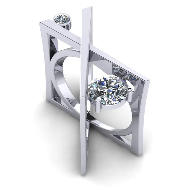 RongXing новые модные белые циркониевые геометрические обручальные кольца для