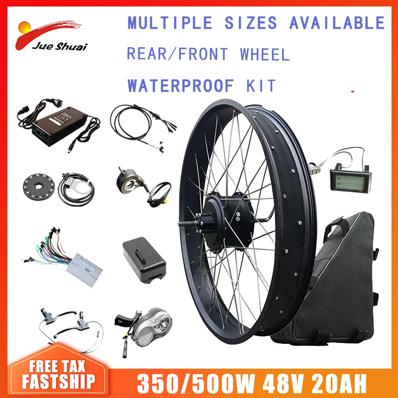 Günstig Elektrische Bike Conversion Kit 26 ''4,0 Fett Reifen Fahrrad 48V 300W/500W Hub Motor 48V20AH Batterie Bicicleta Eletrica Bürstenlosen Motor