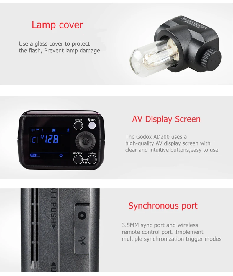 Godox AD200 комплект 200Ws 2,4G ttl карманная вспышка стробоскоп 1/8000 HSS Беспроводная монолайт 2900mAh литиевая батарея и голая лампочка/Speedlite