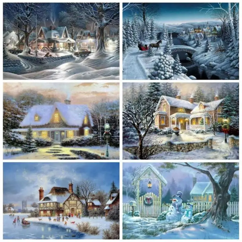 

5D Diamond Painting Winter Snow Landscape Full Square Round Drill DIY Diamond Embroidery Cross Stitch Kit Mosaic Home Decoration