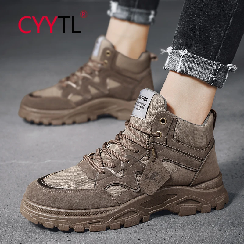CYYTL Men's Winter Warm Fur Leather Snow Boots Waterproof Hiking High-Top Shoes Ankle Safety Work Soft Sneaker Botas Para Hombre