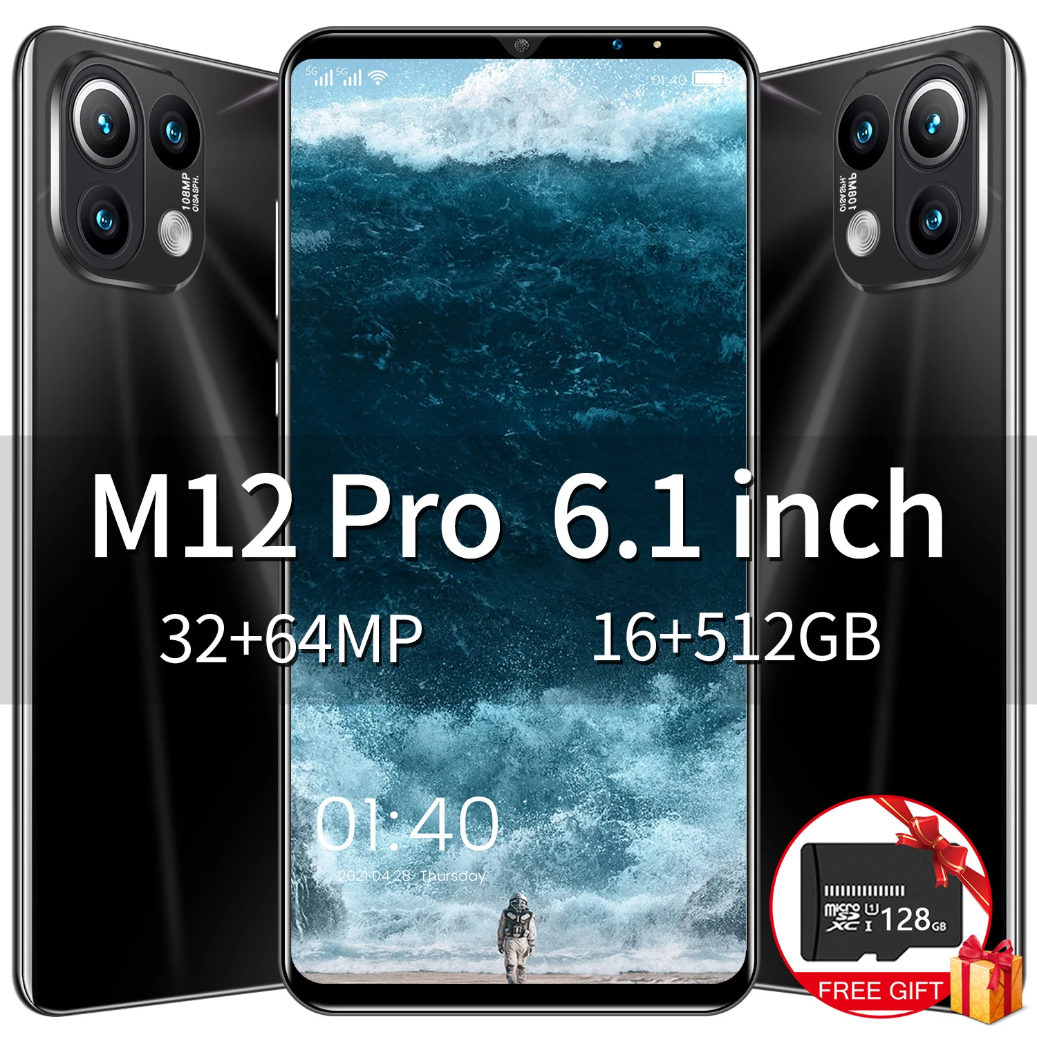 

Mobile Phone Global Version M12 Pro 16G 512G Android11 64MP MTK6889 5G 6000mAh Muti-language Smartphone 6.1'' Phone Waterdrop HD