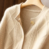 2021 autumnwinter new cashmere sweater womens round neck cardigan sweater coat twist loose large size knit 100 wool