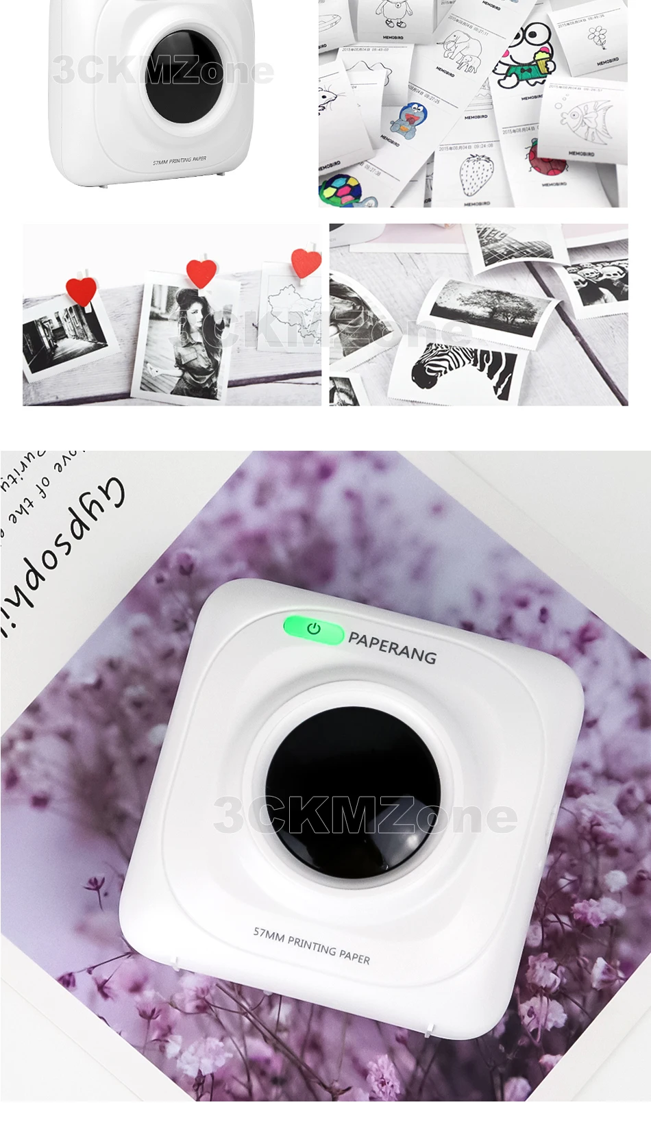 Мини Карманный фотопринтер безчернильный Bluetooth портативный термальный фотопринтер Bluetooth USB для мобильных телефонов Android iOS ПК