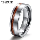 Мужское кольцо из титана TIGRADE 6 мм, 8 мм, обручальное кольцо для мужчин с матовой и полированной поверхностью, серебристого цвета, с инкрустацией из натурального дерева, размер 6-13