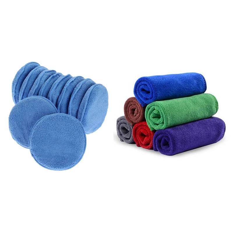 

12X Microfibre Cleaning Cloth 40X40cm & 12x Microfiber Wax Applicator Car Cleaning Polish Wax Foam Sponge