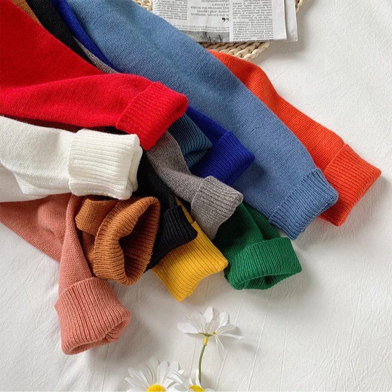 

12 Candy Colors Pullover Men Round-neck Solid Sweater Cozy Unisex Basic Knitted Jumpers Baggy Harajuku Outwear Male Clothing Ins