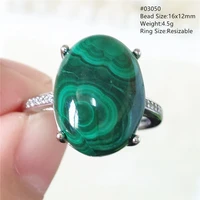 natural green malachite chrysocolla adjustable ring woman men 925 sterling silver 14x10mm crystal ring fashion aaaaa