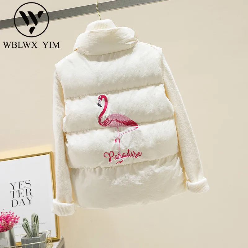 2019 зимний жилет куртка Женская мода вышивка без рукавов хлопковое пальто