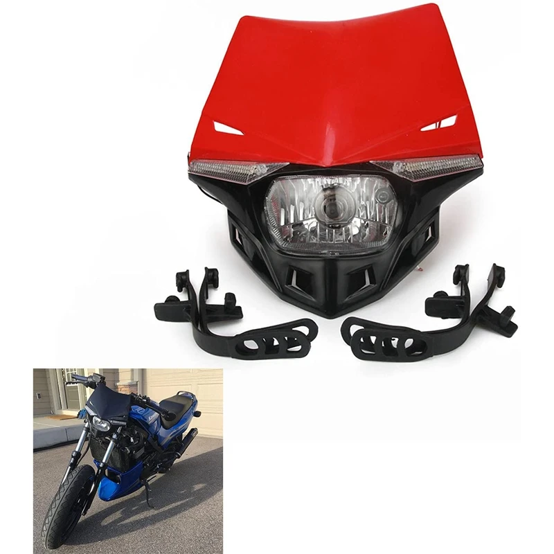 

12V Motorcycle Supermoto LED Light Dirt Bike Headlight Front Head Light Universal for CR CRF 125 250 300 350 450 Red