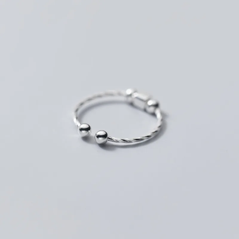 

Real 925 Sterling Silver Ball Beads Cube Shape Open Rings Simple Geometric Adjustable Ring for Women