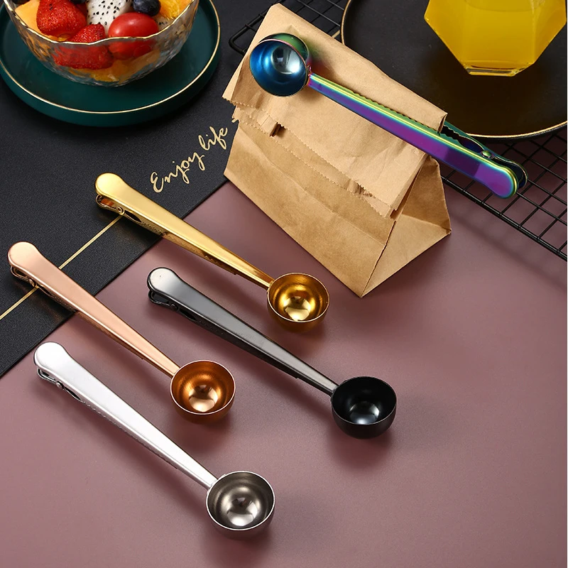 

Two-in-one Stainless Steel Coffee Spoon Sealing Clip Kitchen Cafe Decoration