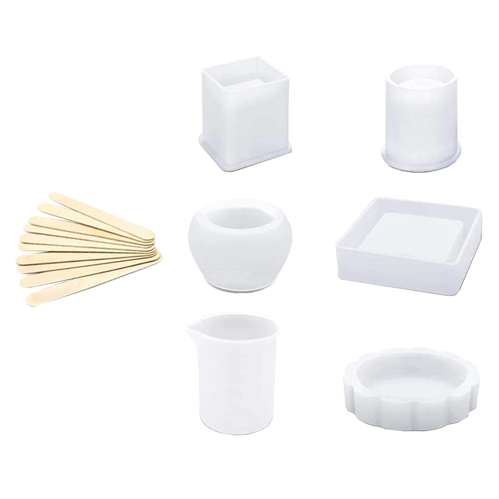 

16pcs/set Ashtray Mold Kit Epoxy Resin Mould Plant Pot Molds 10 Wood Sticks
