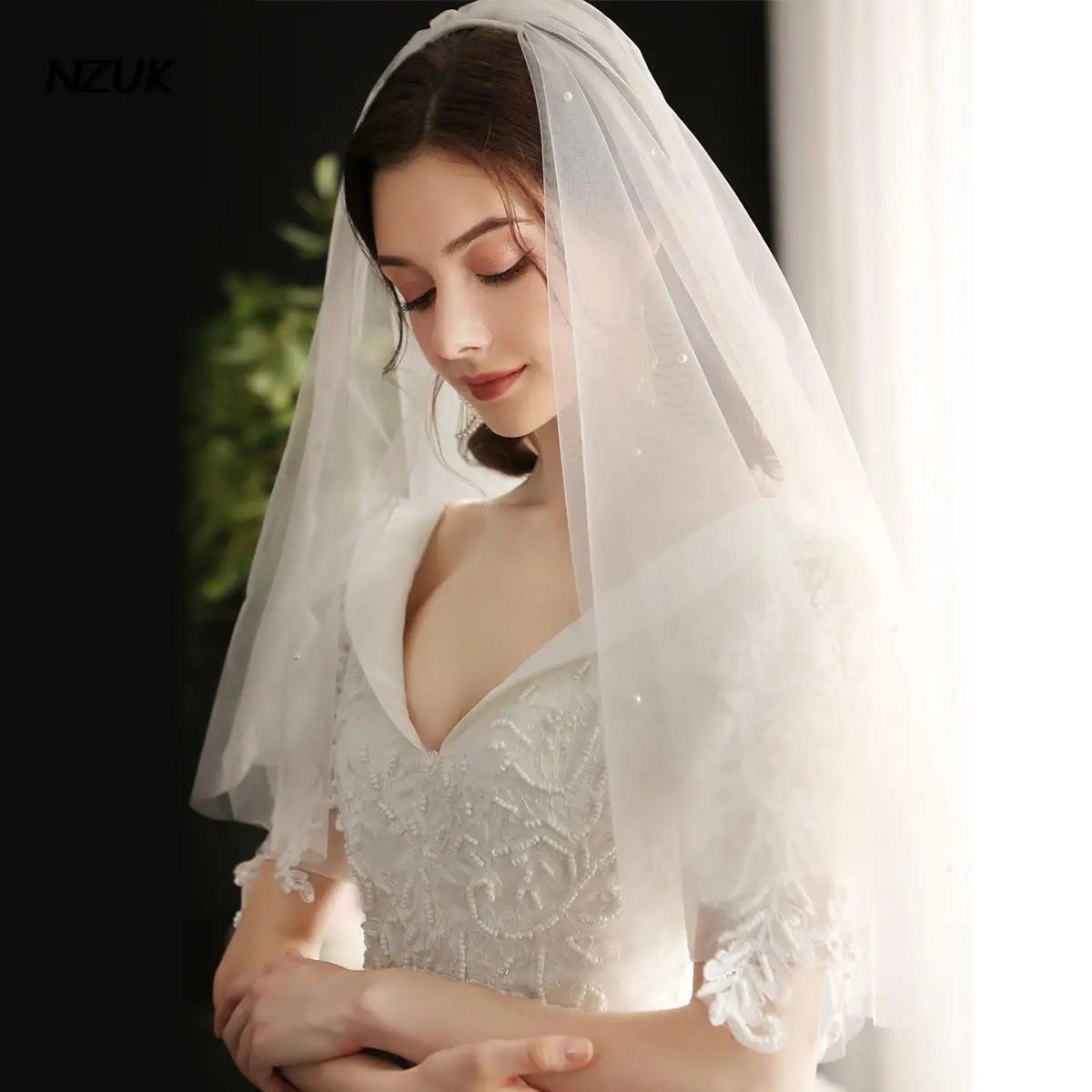 

NZUK Double Layer bridal veils with comb Wedding Hair Veil Engagement Bridal Hairwear wedding tulle bruiloft accessoires