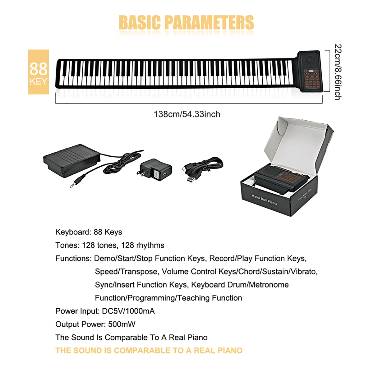 88-key curly piano folding electronic hand-rolled piano keyboard children's toy portable USB rechargeable digital piano gift