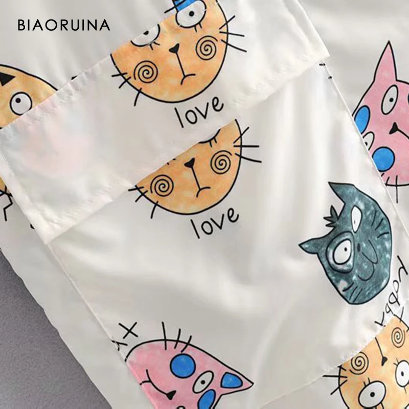 BIAORUINA, Женский Тренч с мультяшным принтом, Повседневный, длинный, с капюшоном, женский, солнцезащитный, свободный, верхняя одежда, корейский стиль, модные пальто