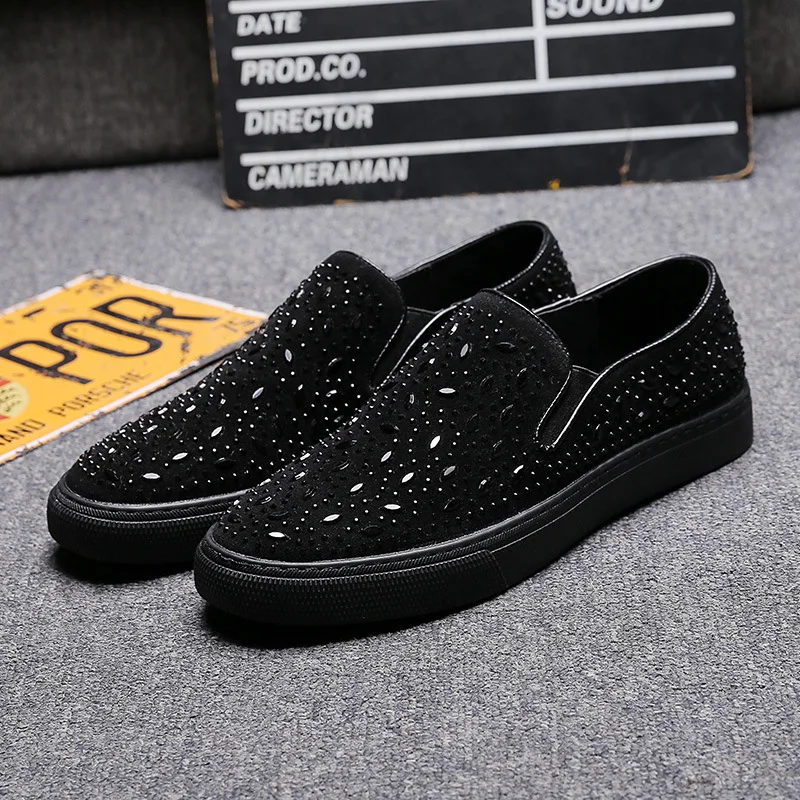new arrival men's leisure breathable natural leather shoes rhinestone loafers slip-on lazy driving shoe flat sneakers sapatos | Обувь