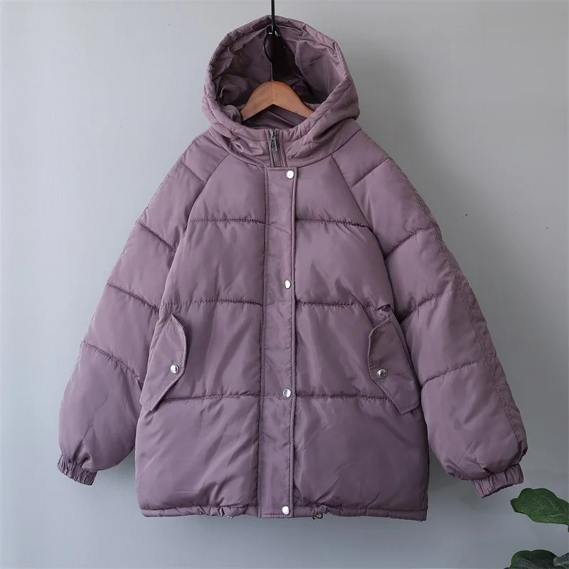 

Women's Winter Thick Jackets 2021 Autumn Black Parka Long Sleeve Casual Oversized Purple Puffer Bubble Coat With Hooded