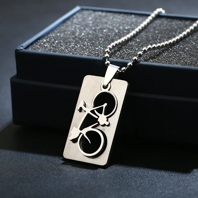 

Stainless Steel Square Bicycle Pendant Necklace Men's Cyclist Leisure Sports Necklace Mountaineering Enthusiasts Jewelry