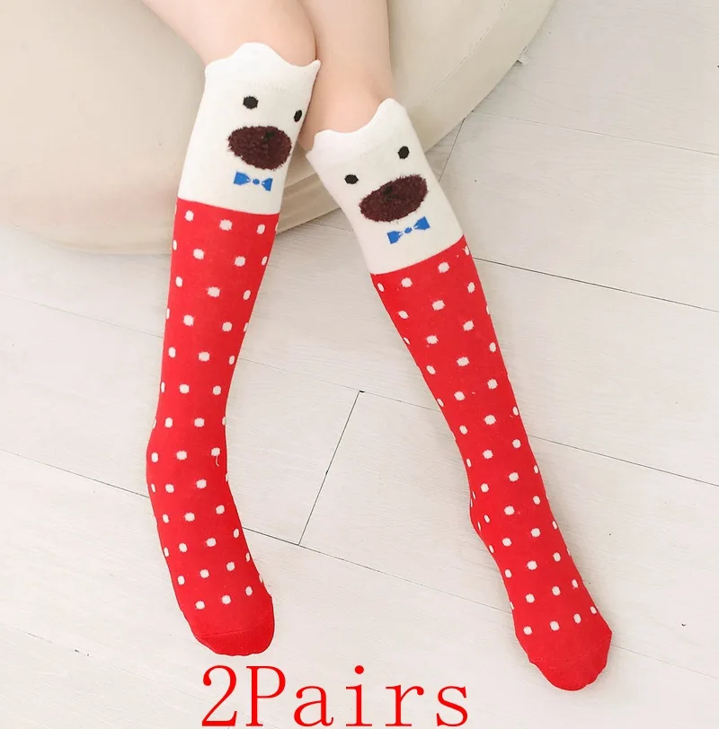 2Pairs Милые детские чулки; хлопковые колготки с изображением кота, медведя, животных для девочек; Милые гольфы для От 3 до 12 лет; танцевальные колготки принцессы - Цвет: 2Pairs