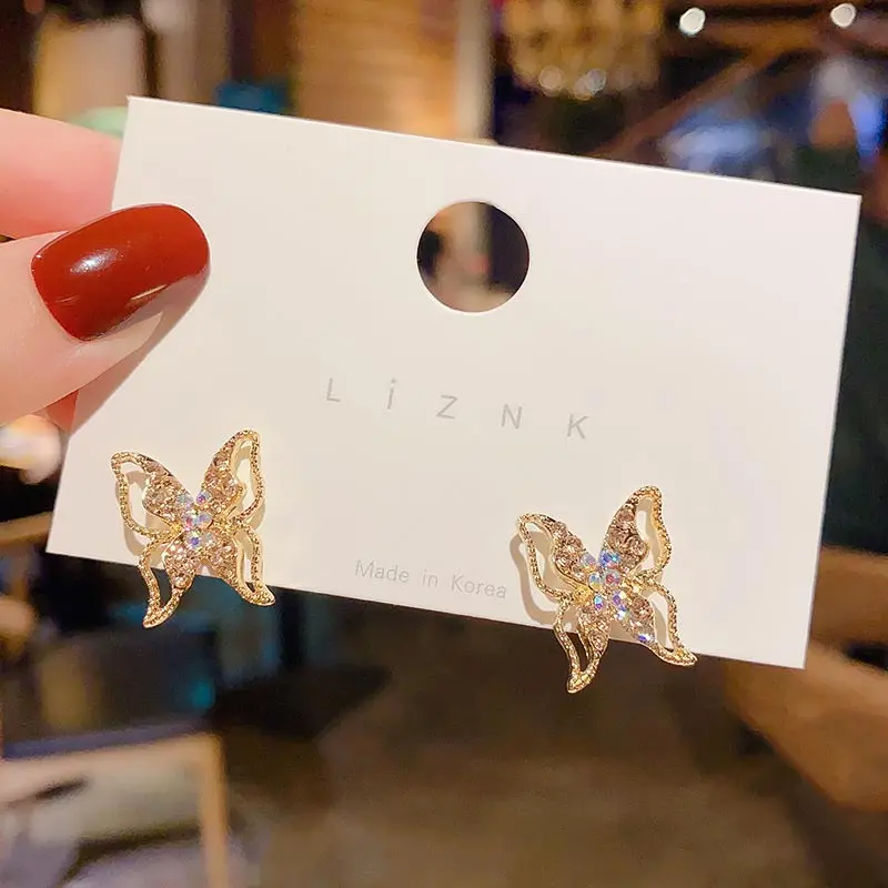

Korean Fashion Rainbow Crystal Butterfly Earrings for Women Yellow Gold Color Wedding Jewelry Accessories Gifts Women's Earrings