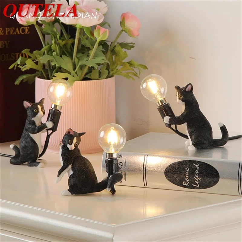 

OUTELA Table Lamp LED Resin Contemporary Creative Cartoon Cat Decoration Desk Light For Home