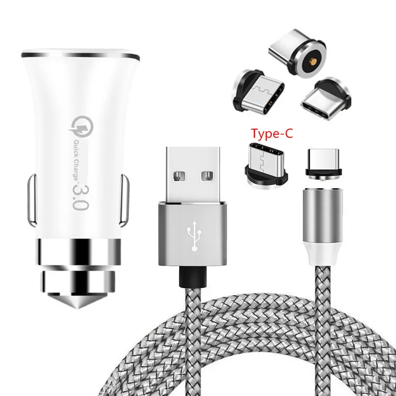 EU charger and cable Магнитный кабель USB type C QC 3,0 быстрое автомобильное зарядное устройство для телефона samsung S10 A20E A40 NOKIA 8,1 6,1+ huawei P30 9x Honor 9 10 20 Pro - Тип штекера: EU charger and cable