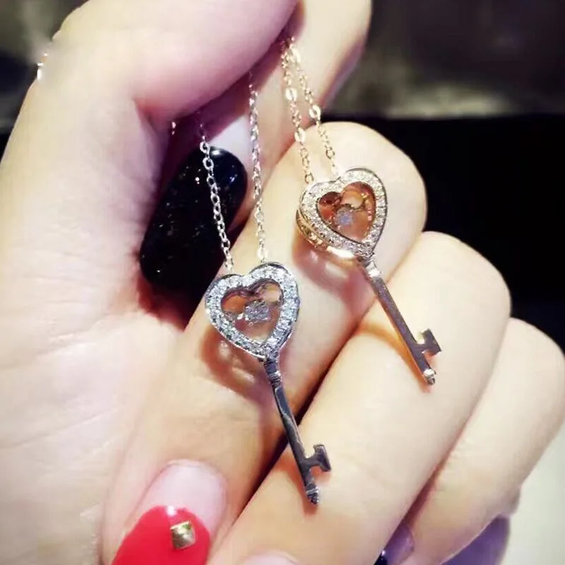 Женская цепочка с белым цирконом модное ожерелье кулоном в виде ключа от