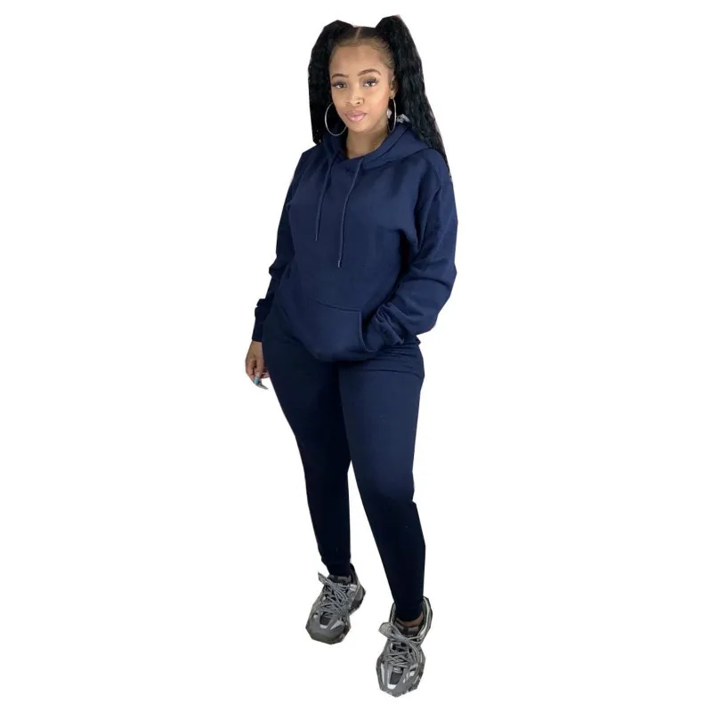 

Autumn and Winter Hooded Sweater Suit Solid Color Fleece Sweatshirt Trousers Two-piece Set Casual Sportswear
