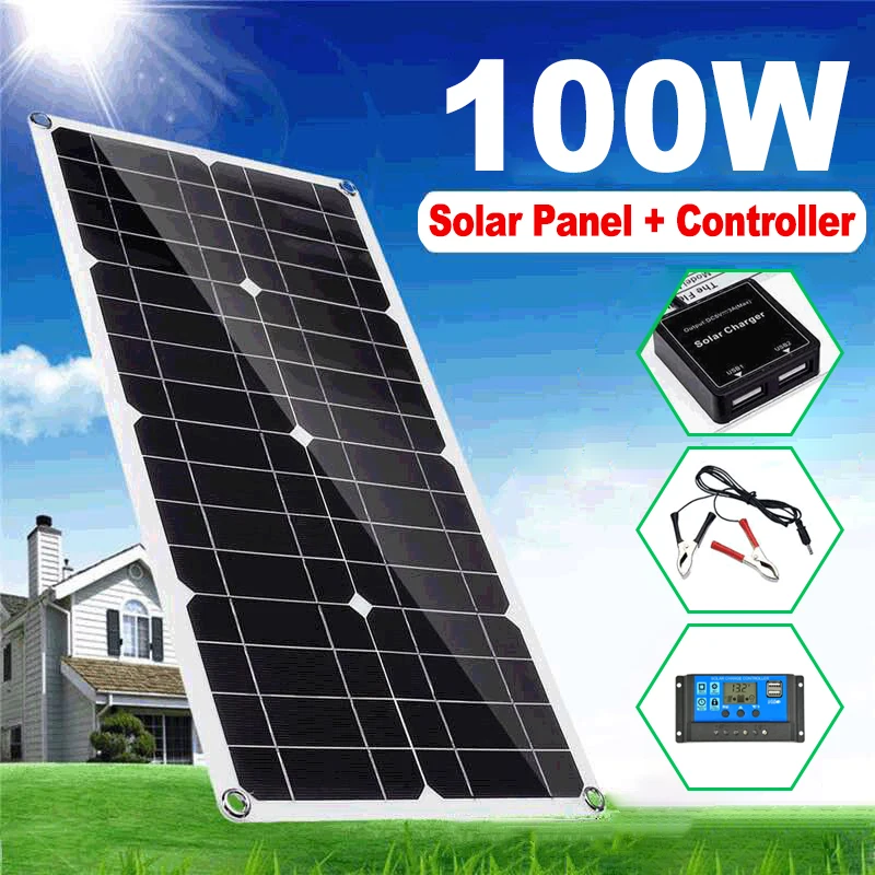 100W Панели солнечные 20A контроллер 12V Dual USB Автомобильное зарядное устройство