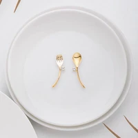 creative rhinestone fork spoon earrings for women ladies rose goldsilver color unique earring jewelry gift