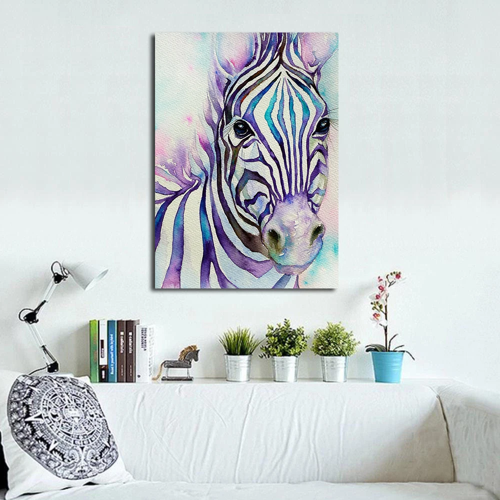 

JQHYART Animal Painting Turquoise Stripes Zebra Painting Modern Home Decor Wall Pictures For Living Room No Frame Canvas Art