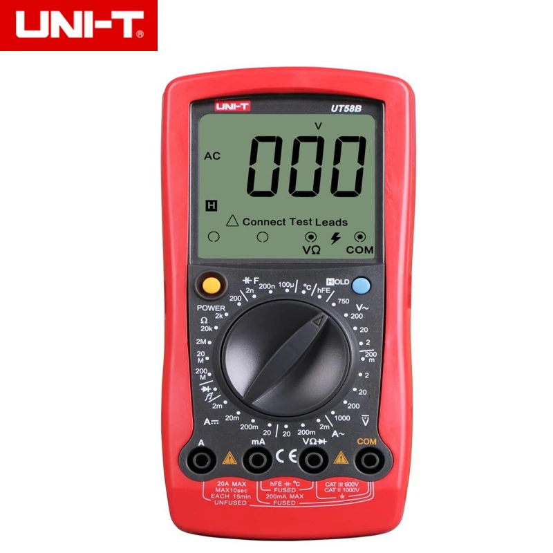 UNI T UT58B Цифровой мультиметр Амперметр Ом Вольт измеритель емкости тестер