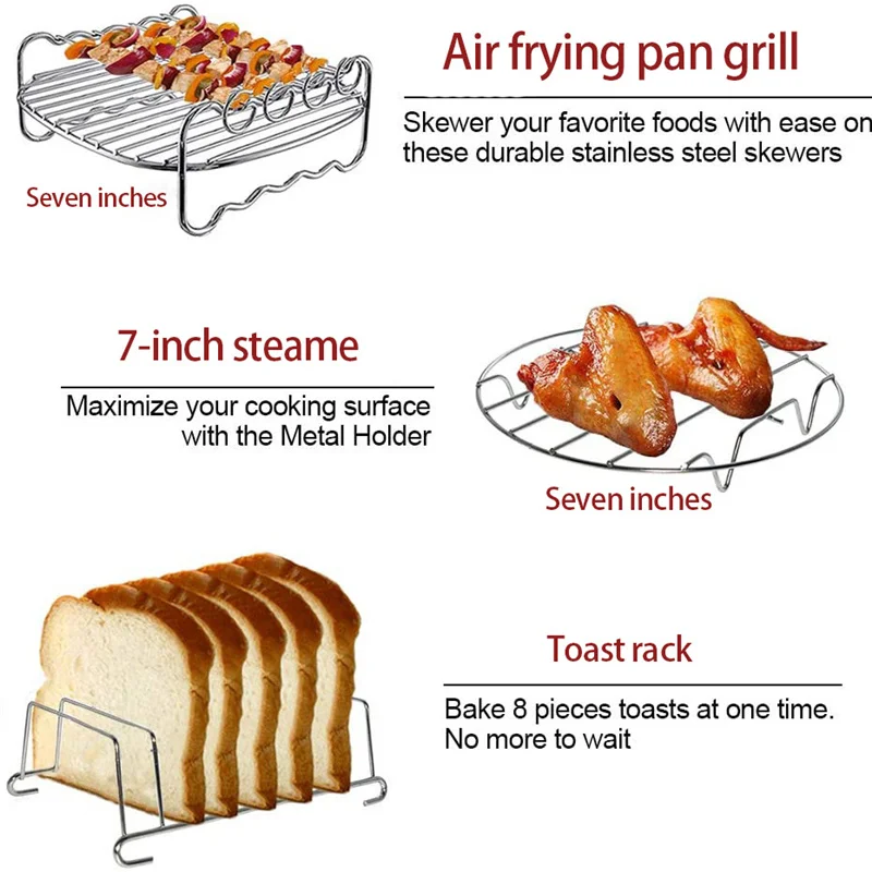 

6PCS 8 Inch Air Fryer Accessories Set Chips Barbecue Baking Basket Pizza Pan Home Kitchen Cooking Tools For 4.2-5.8QT Air Fryer