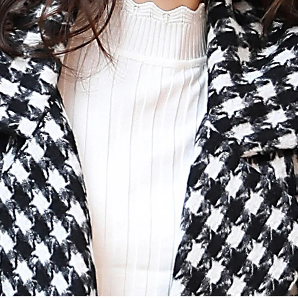 Зимняя женская одежда Женская винтажная офисная клетчатая шерстяная с длинными