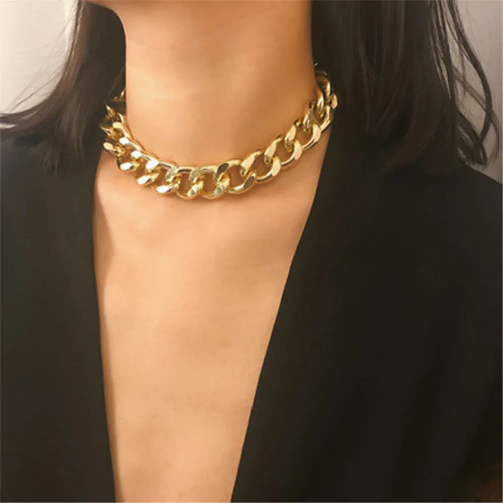Punk Hip Hop Necklace Head Short Clavicle Metal Thick Chain Necklace For Women