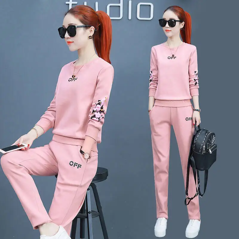 Plus Size Casual 2 Piece Tracksuits Women's fashion large size flowrer Print Sweatsuit Tops+pants Two Sportsuits | Женская одежда