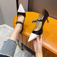 2022 new female high heeled shoes female pointed toe color matching patent leather spring and autumn stiletto high heeled shoes