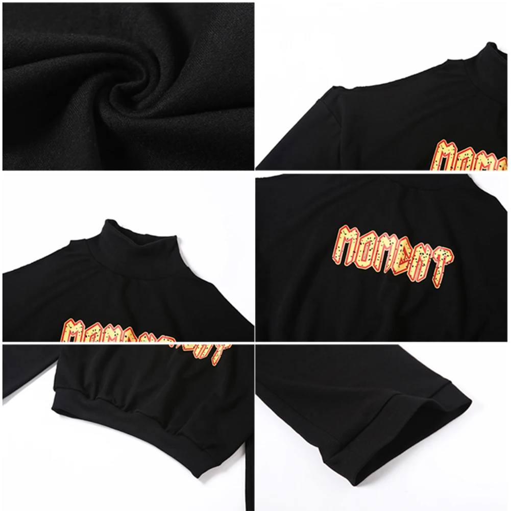 Модный женский осенний пуловер с буквенным принтом длинным рукавом высоким