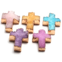 natural stone pendant cross shaped crystalline germ agates for jewelry making diy necklace bracelet anklet accessory