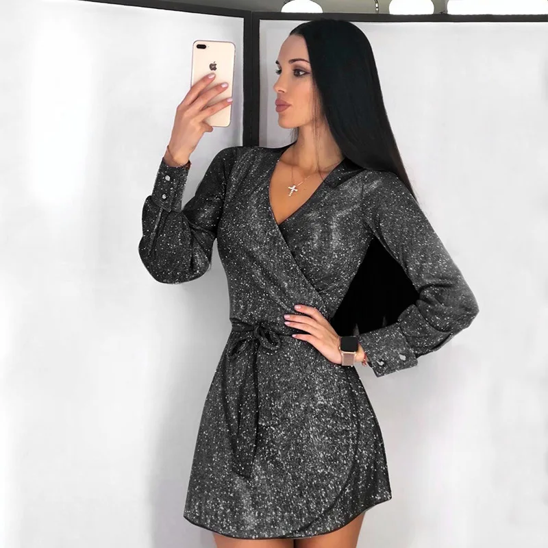 BKLD 2019 новое Золотое модное платье с запахом на шнуровке женское облегающее