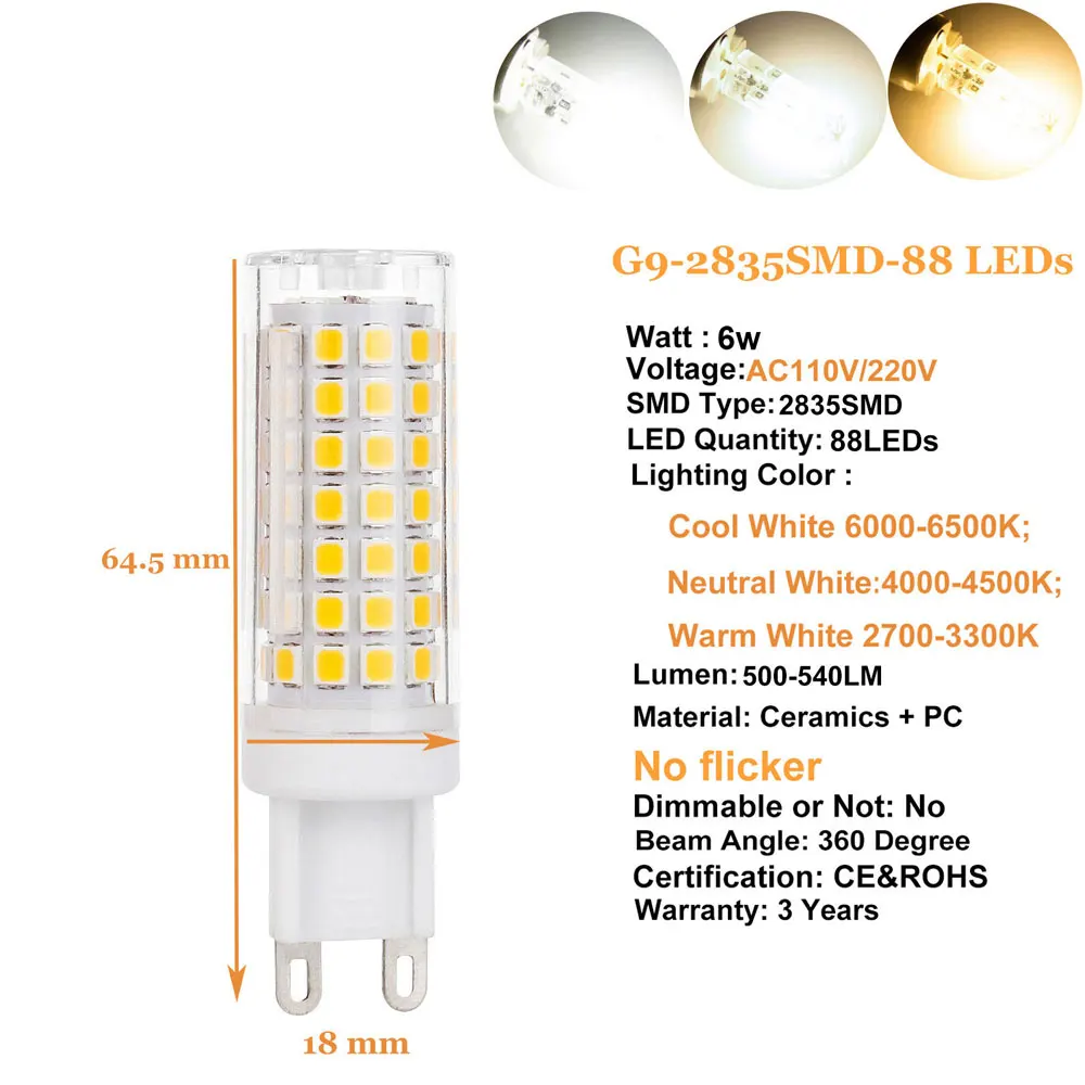 Светодиодная лампочка G9 110 в 220 3 вт 4 5 6 COB SMD 4014 2835 сменные галогенные лампочки для