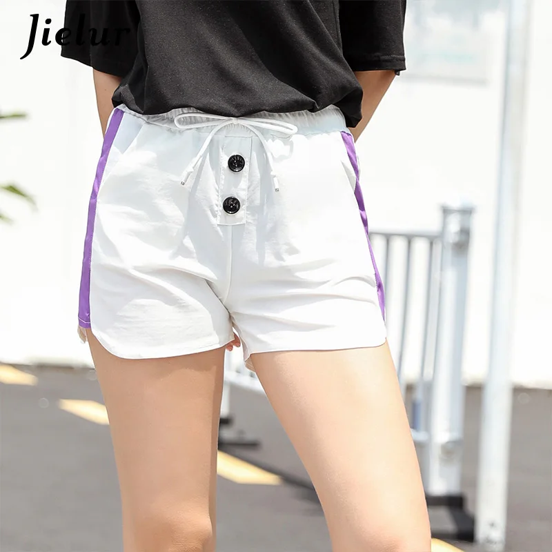 

Jielur Shorts Women's White Patchwork Stretch Waist Drawstring Summer Wide Leg Bow Loose Short Casual Beach All-macth Vestidos