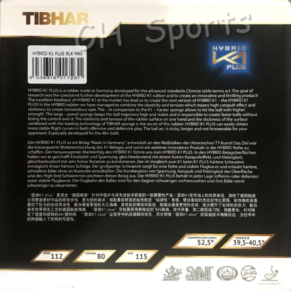Tibhar Hybrid K1/K1 PLUS с бугорками резиновый для настольного тенниса ракетка Летучая мышь