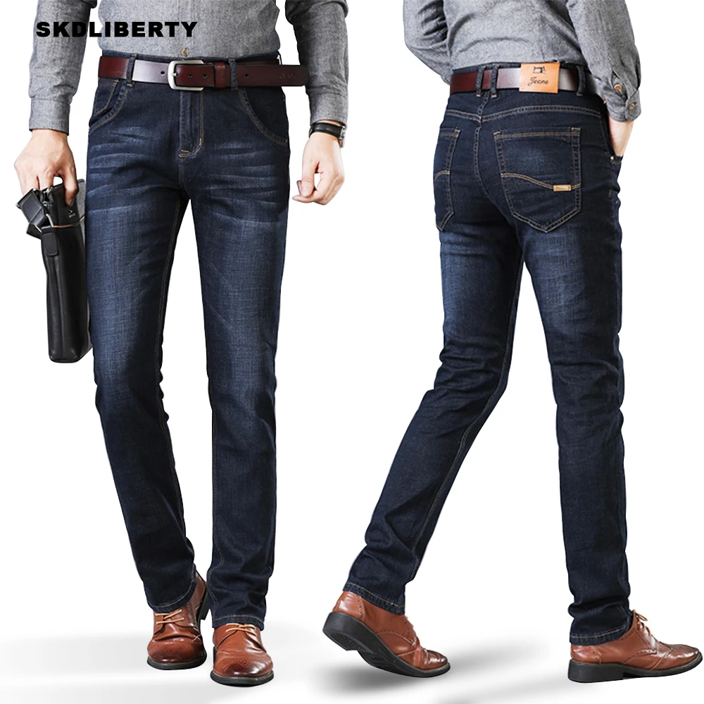 Модные мужские джинсы деловые повседневные Прямые Эластичные Обтягивающие
